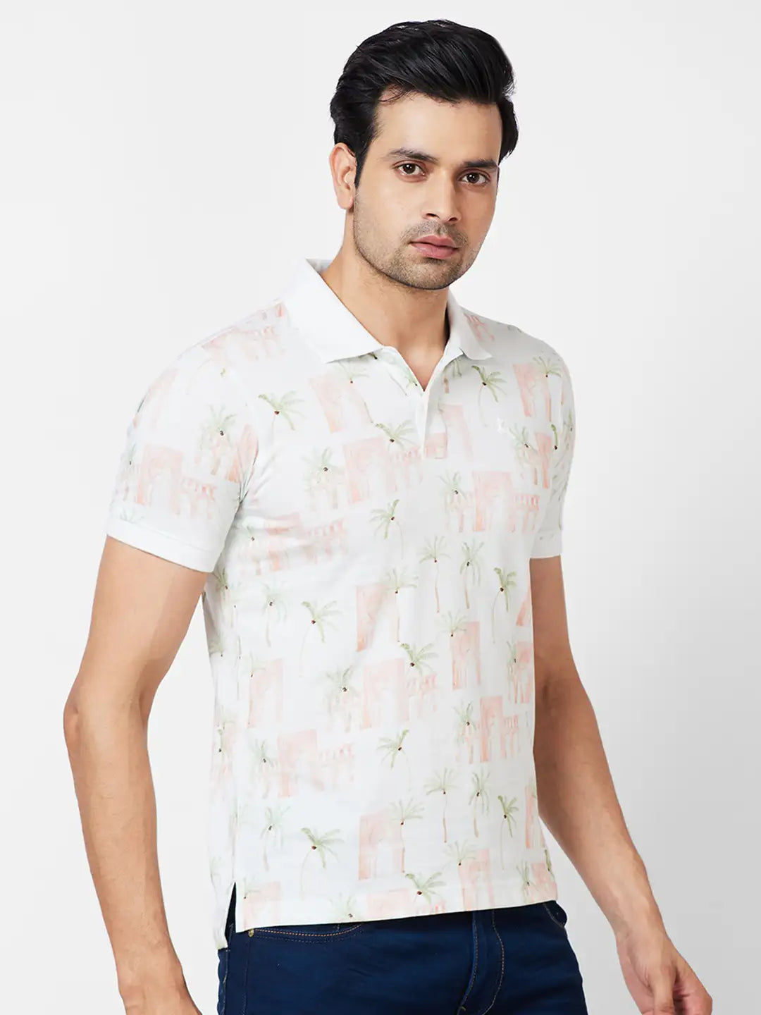 Parx Regular Fit Printed Light Green T-Shirt