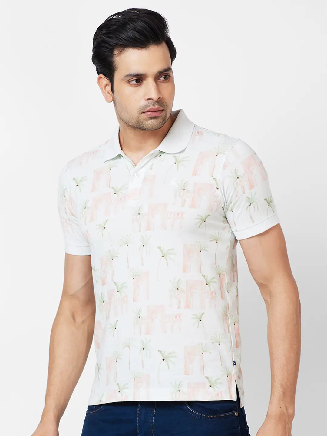 Parx Regular Fit Printed Light Green T-Shirt