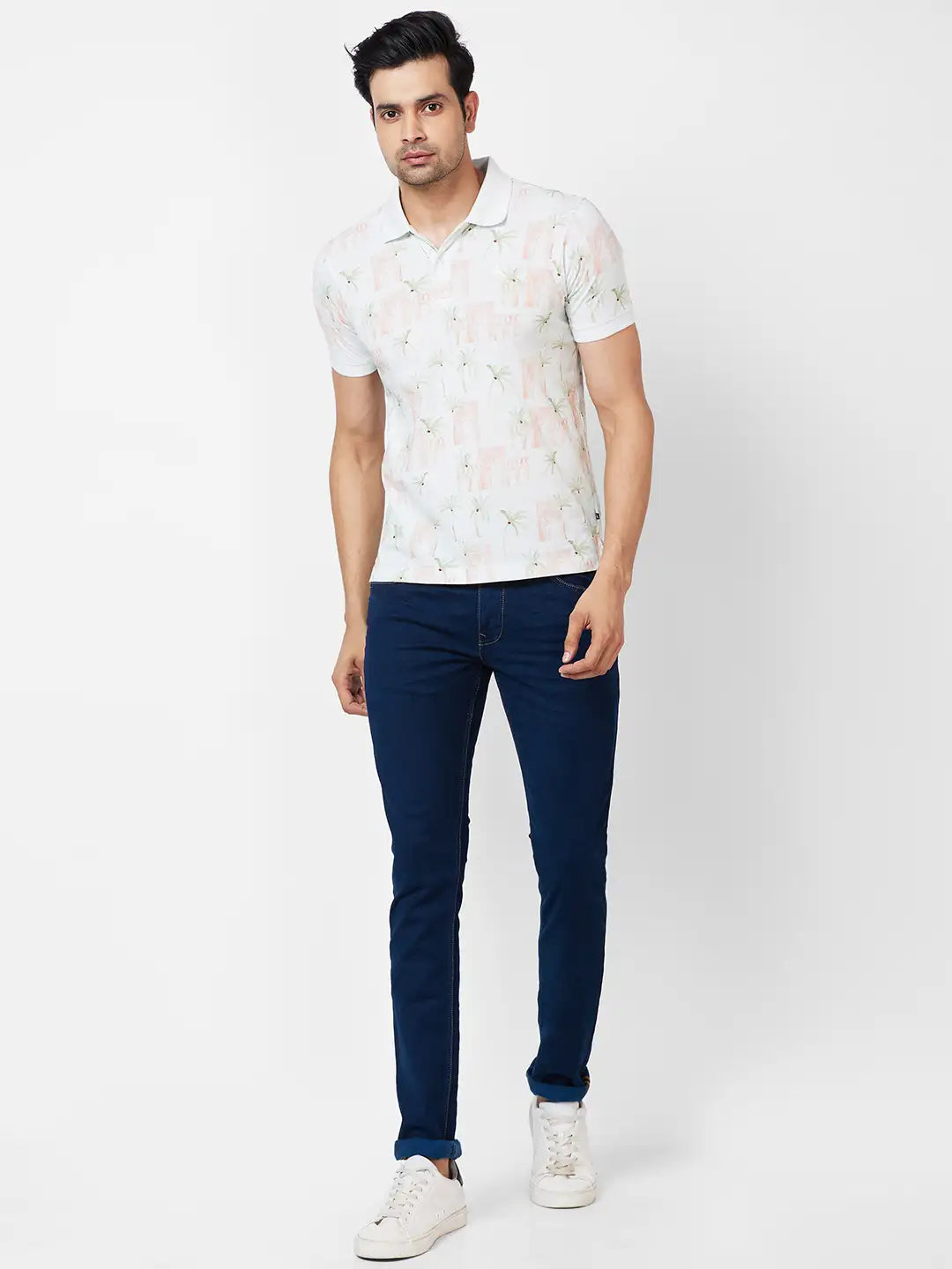 Parx Regular Fit Printed Light Green T-Shirt