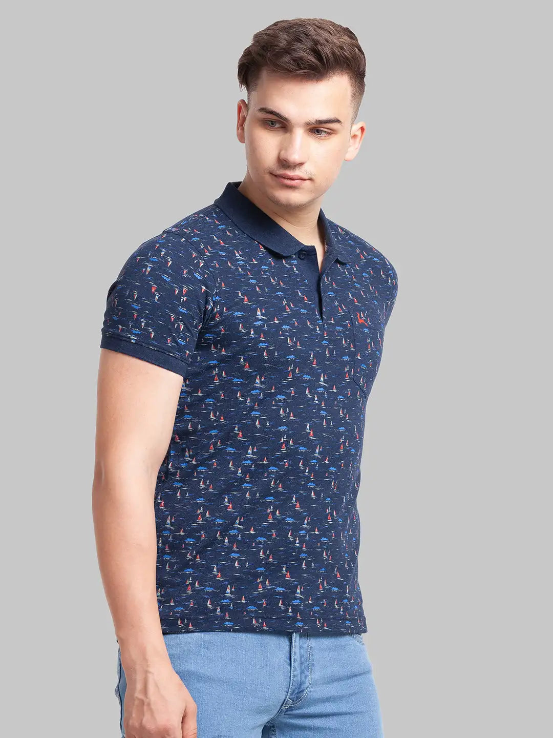 Men Regular Fit Blue Polo