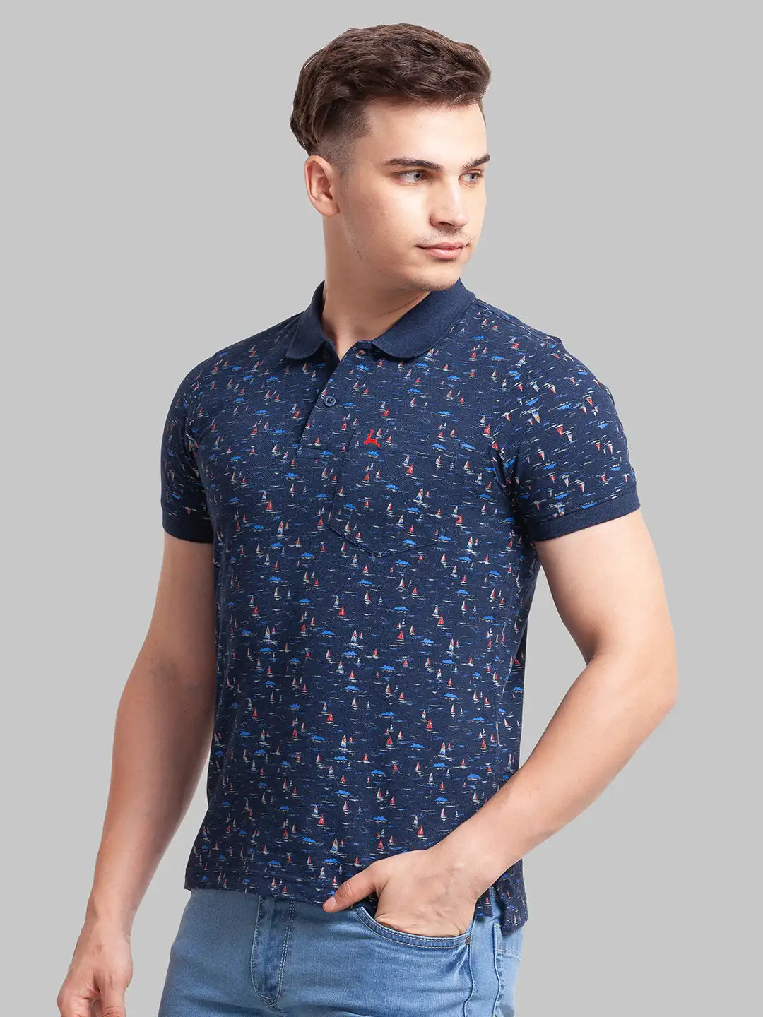 Men Regular Fit Blue Polo