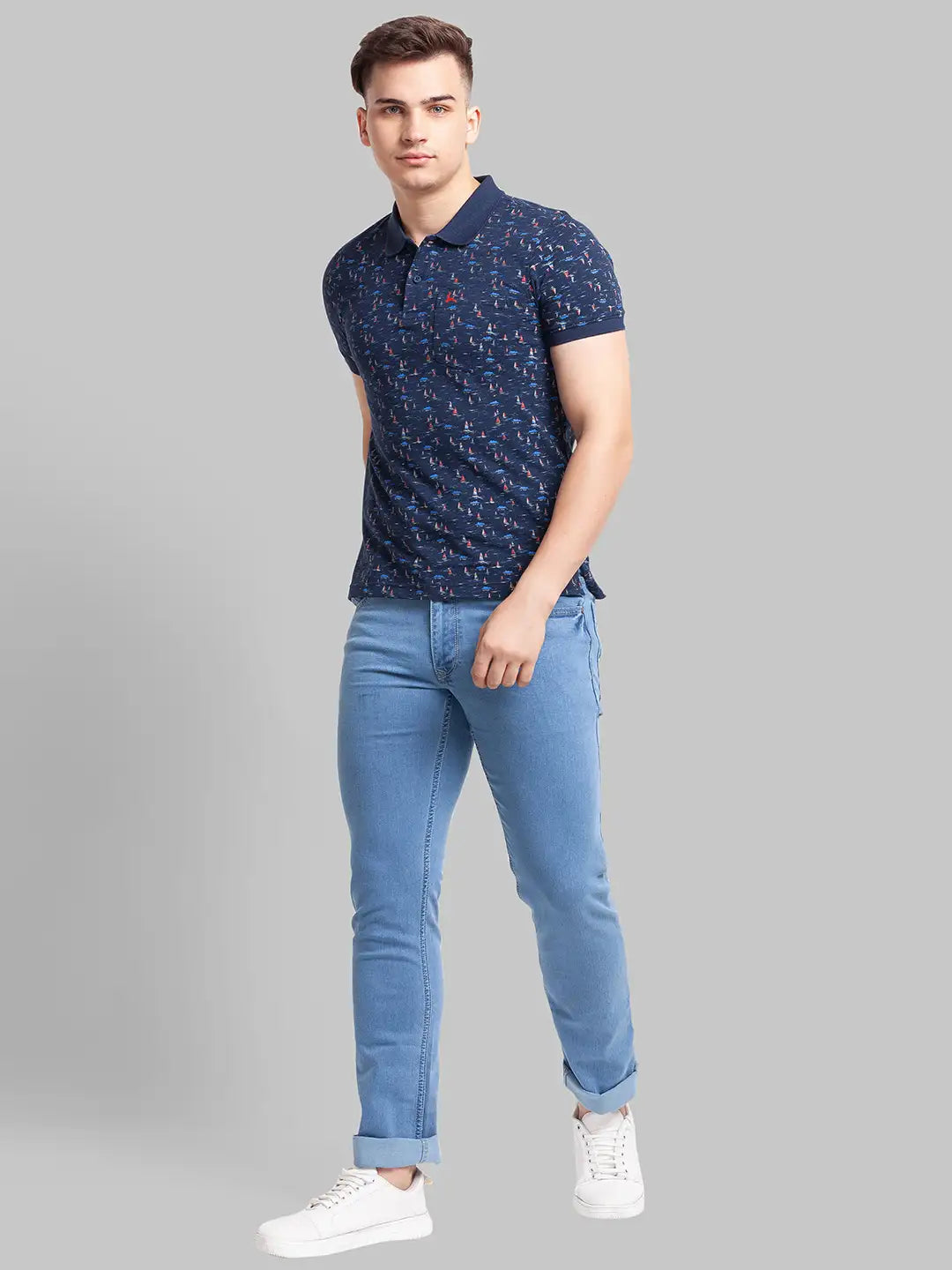 Men Regular Fit Blue Polo