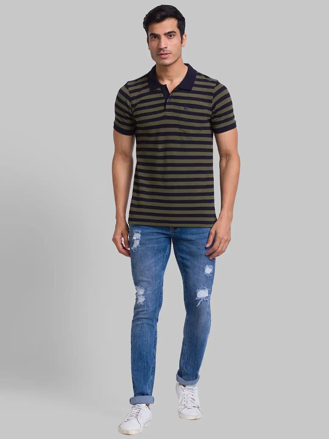 Men Regular Fit Blue Polo