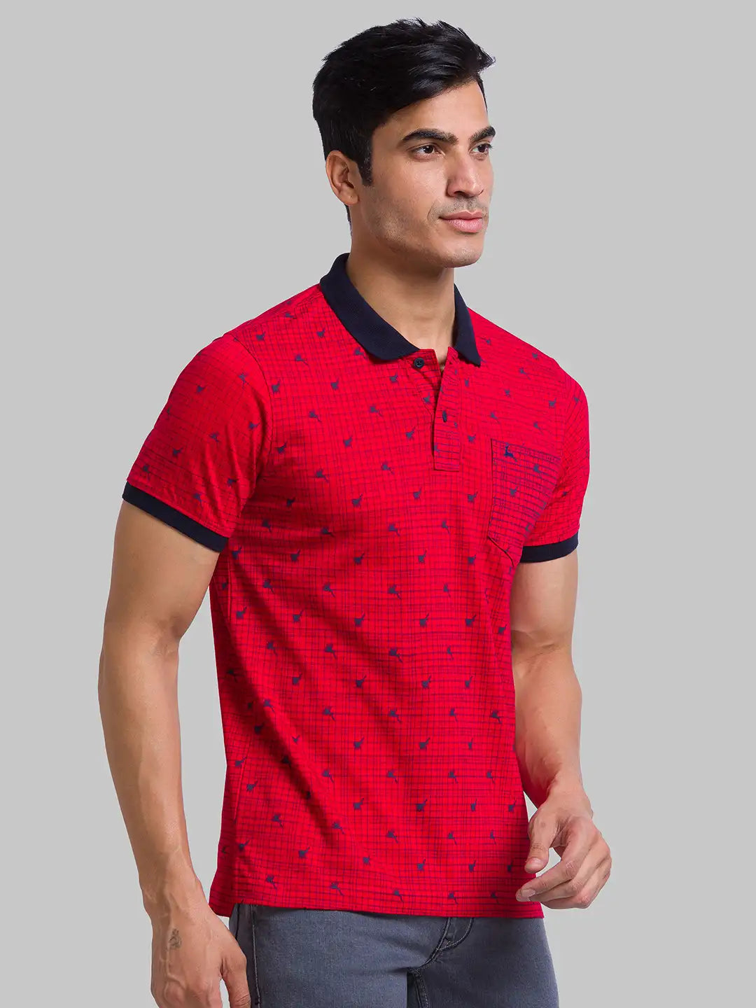 Parx Men Blue Yarn Dyed Regular Fit Cotton T-Shirt