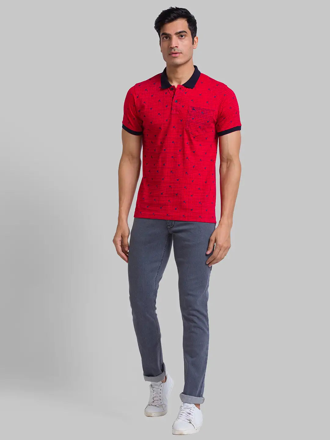 Parx Men Blue Yarn Dyed Regular Fit Cotton T-Shirt