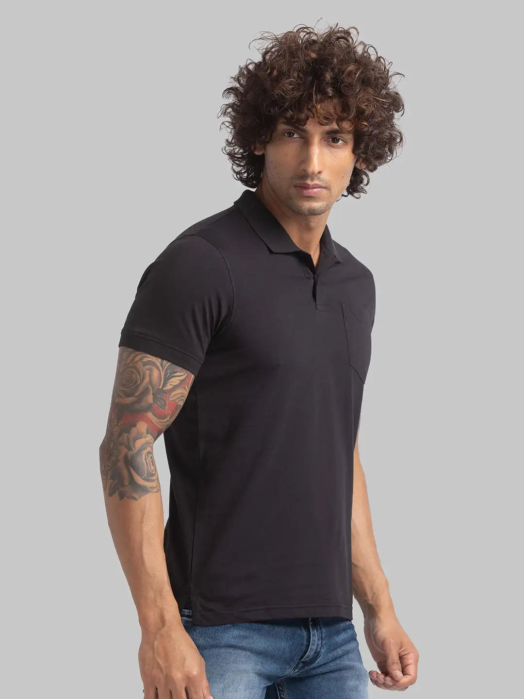 Parx Men Blue Jacquard Regular Fit Cotton T-Shirt