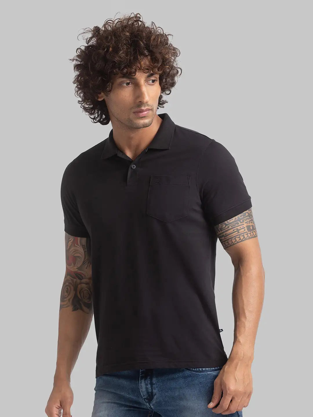 Parx Men Blue Jacquard Regular Fit Cotton T-Shirt