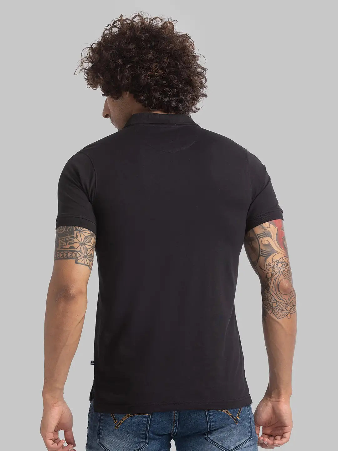 Parx Men Blue Jacquard Regular Fit Cotton T-Shirt