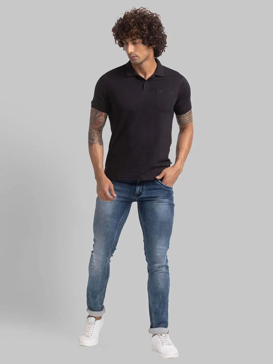 Parx Men Blue Jacquard Regular Fit Cotton T-Shirt