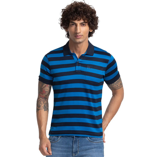 Men Regular Fit Blue Polo