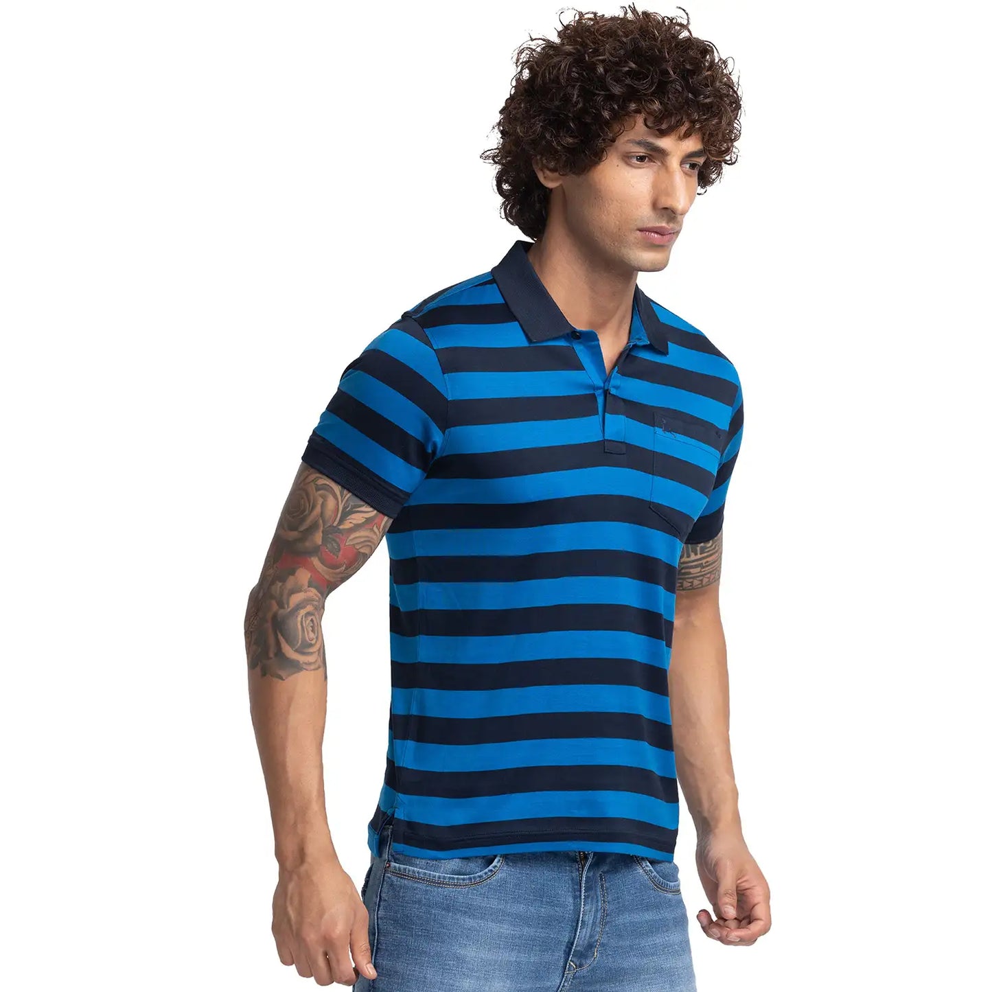 Men Regular Fit Blue Polo