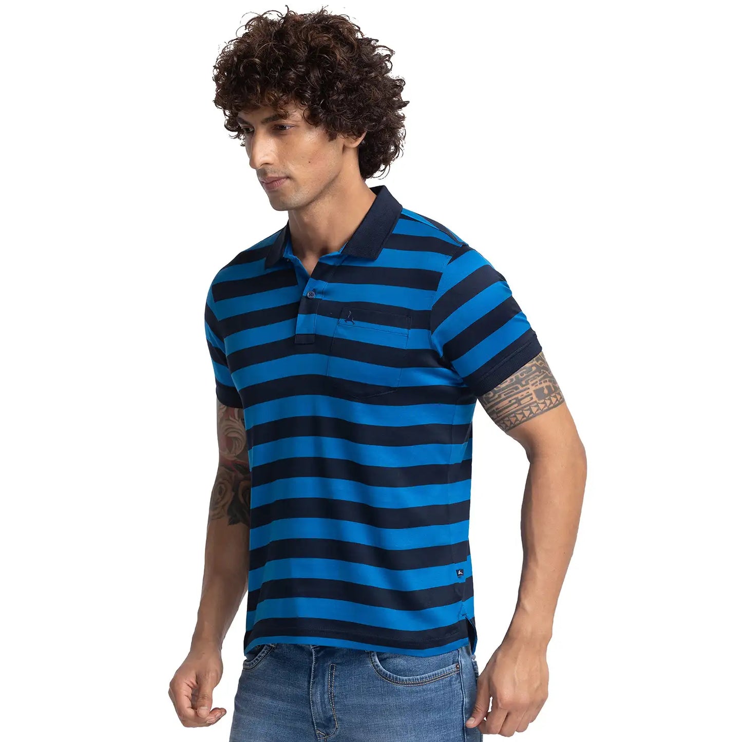 Men Regular Fit Blue Polo