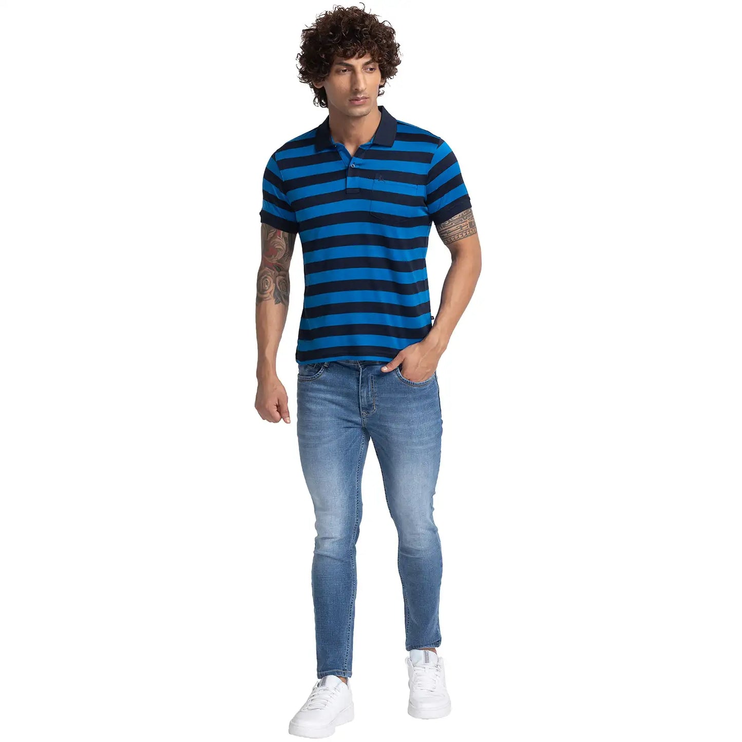 Men Regular Fit Blue Polo