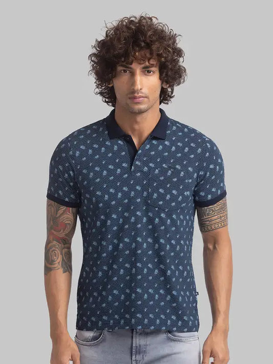 Men Regular Fit Blue T-Shirt