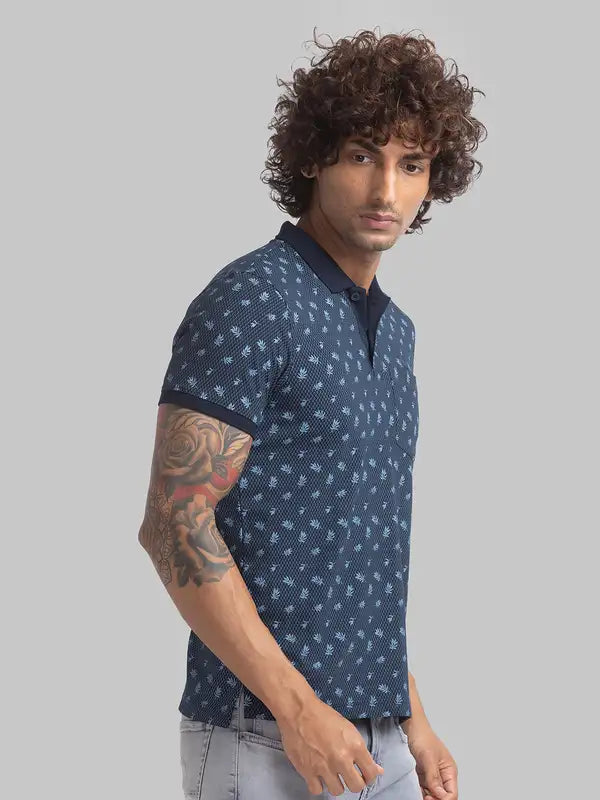Men Regular Fit Blue T-Shirt