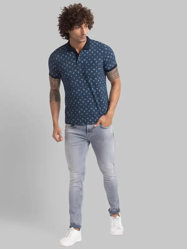 Men Regular Fit Blue T-Shirt