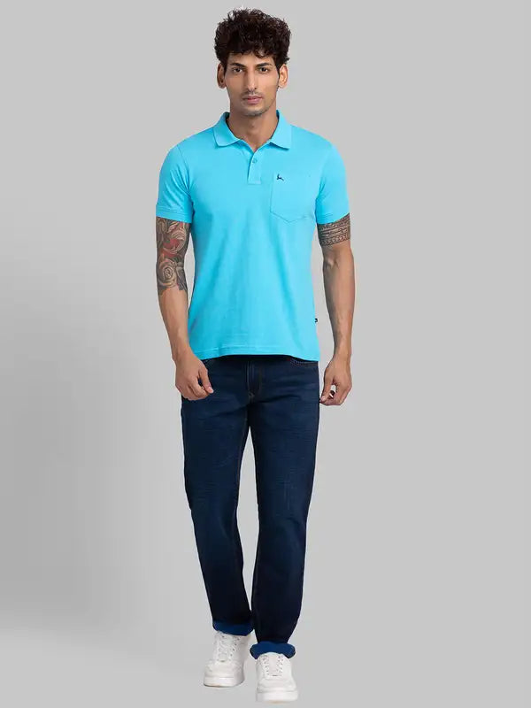 Men Regular Fit Blue T-Shirt