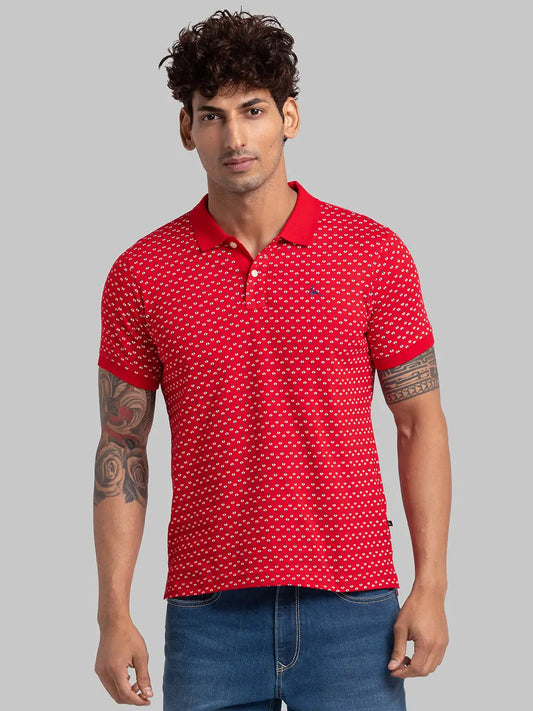 Men Blue Regular Fit Print Cotton Blend T-Shirt