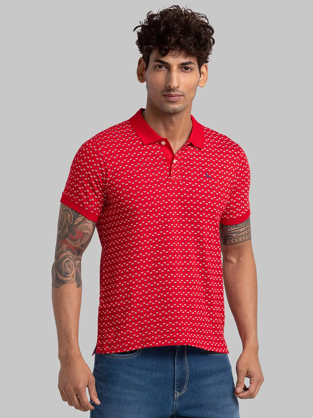 Men Blue Regular Fit Print Cotton Blend T-Shirt