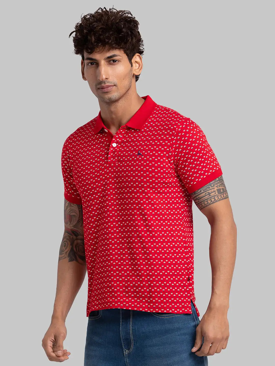 Men Blue Regular Fit Print Cotton Blend T-Shirt