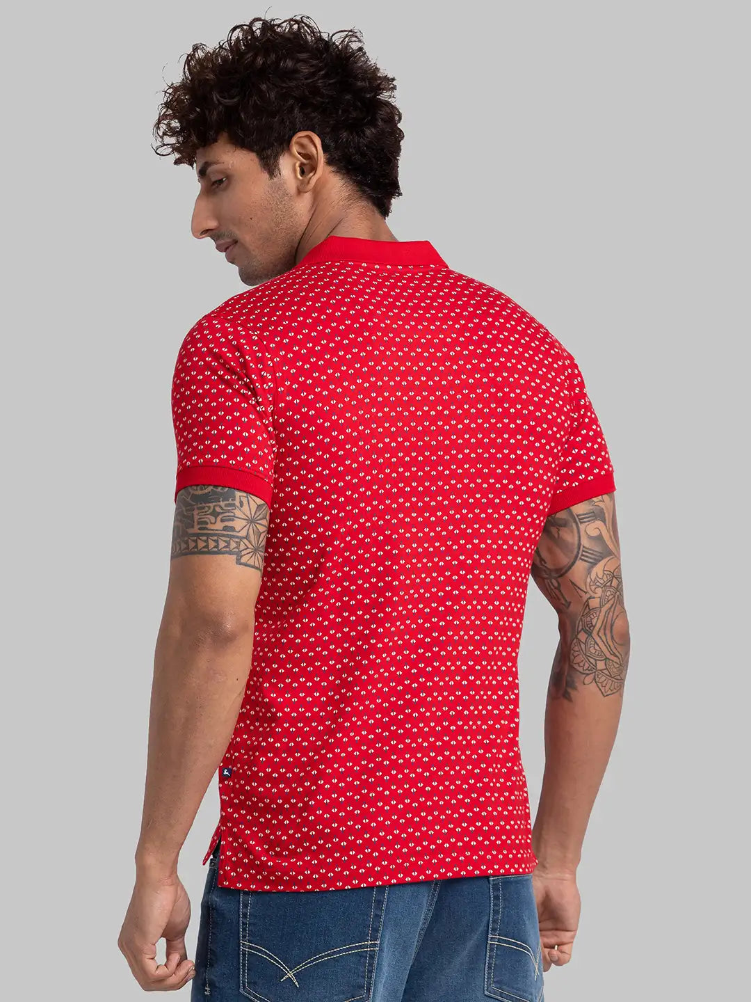 Men Blue Regular Fit Print Cotton Blend T-Shirt