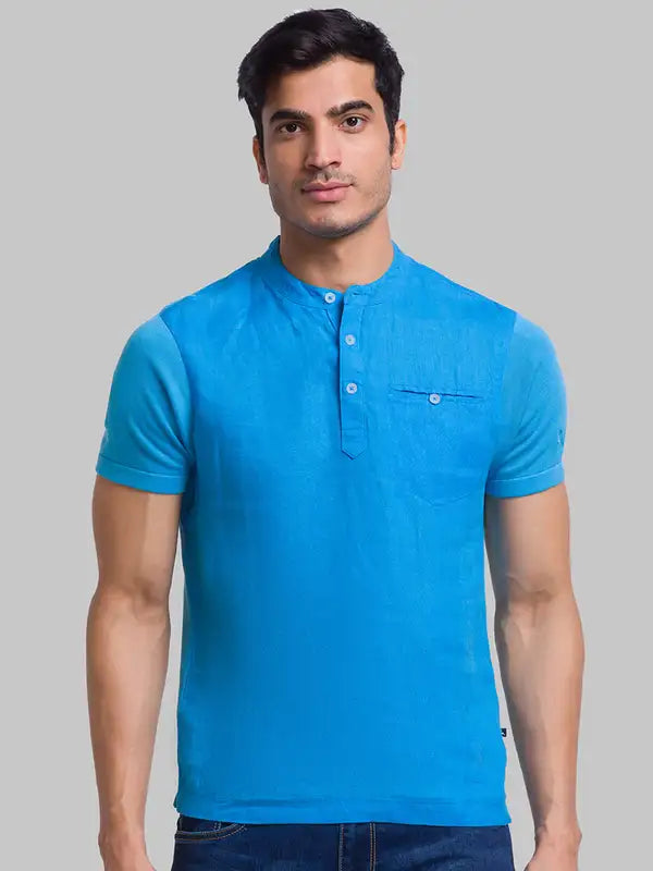 Men Regular Fit Blue T-Shirt