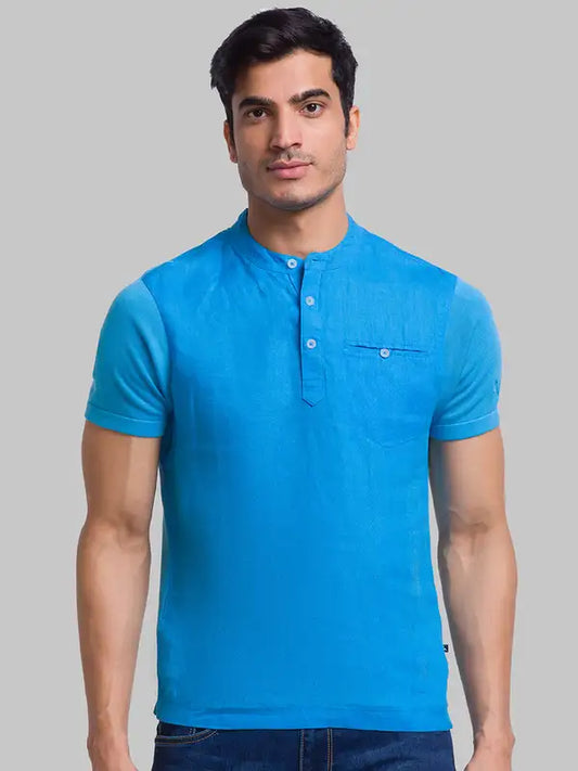 Men Regular Fit Blue T-Shirt