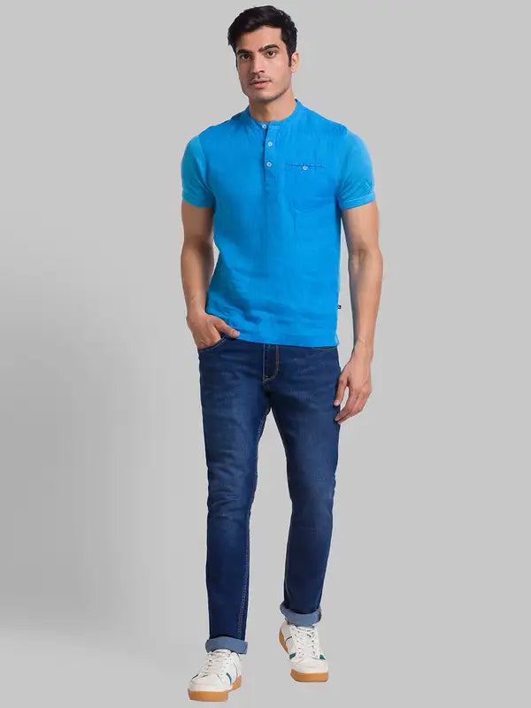 Men Regular Fit Blue T-Shirt