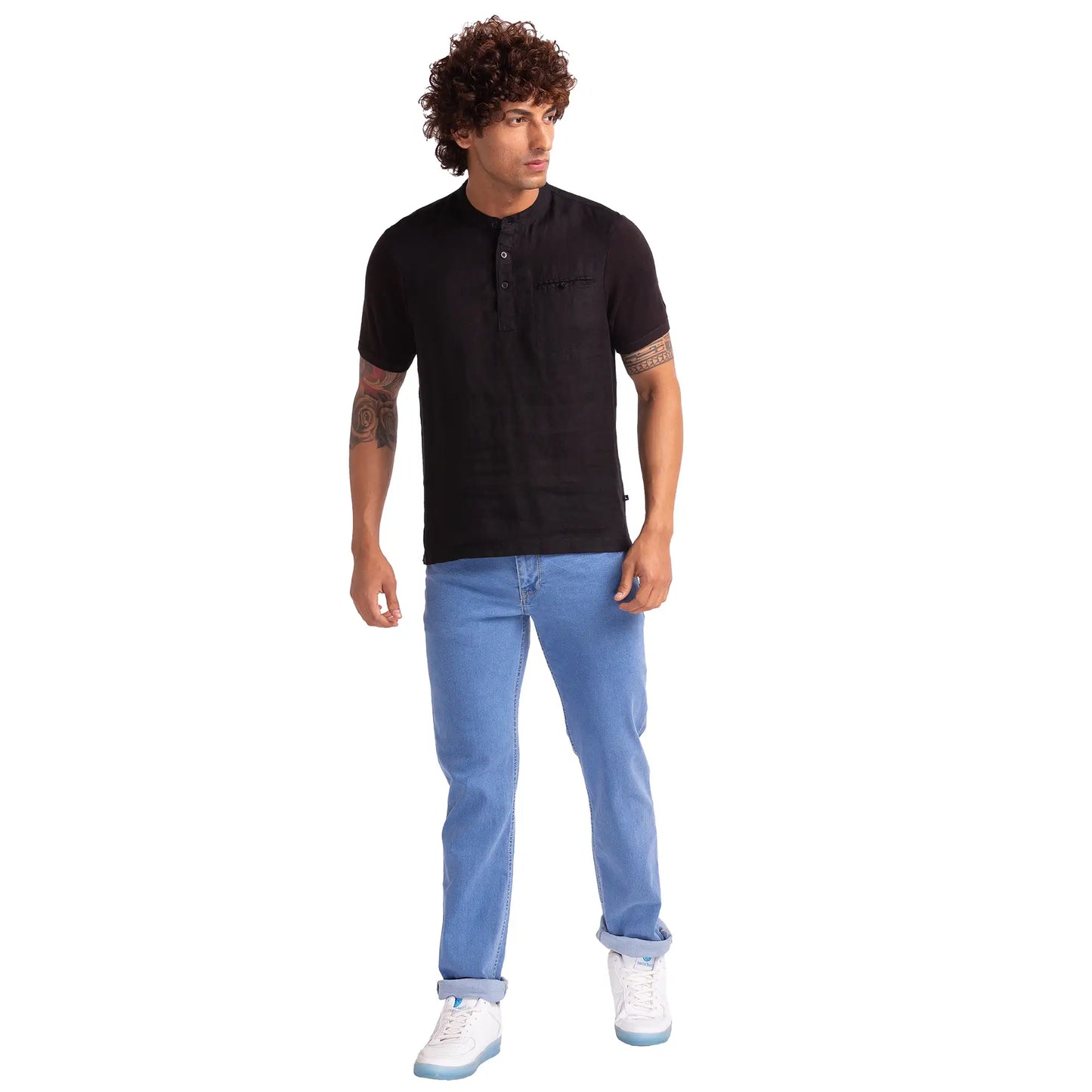 Men Regular Fit Blue T-Shirts