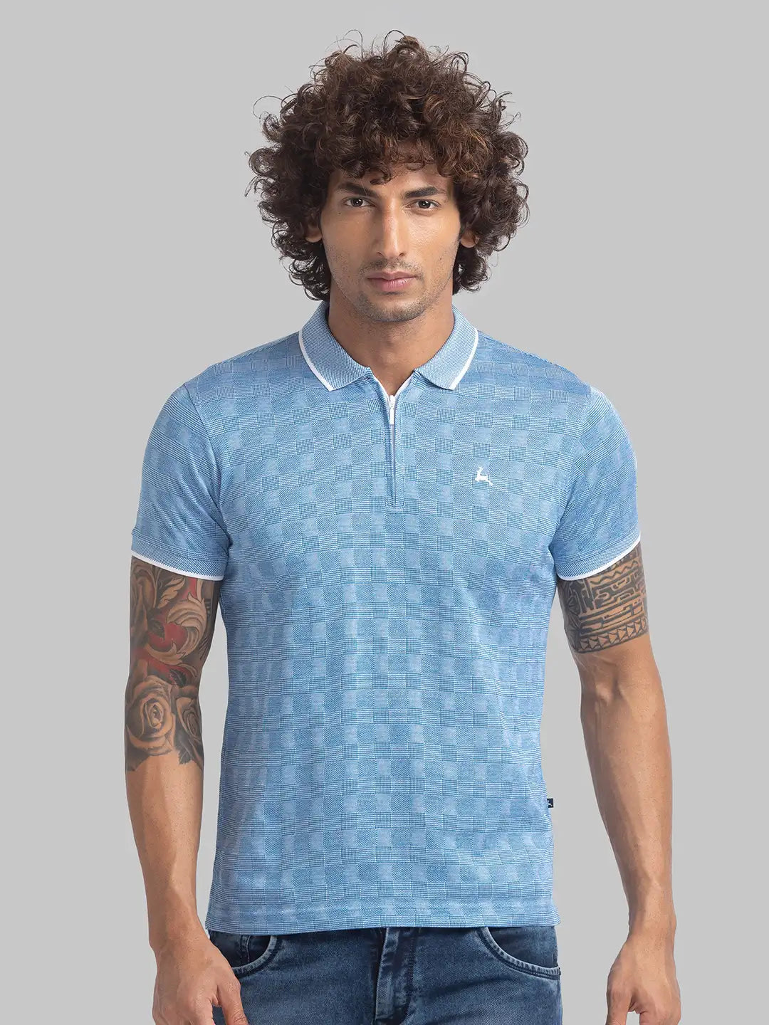 Parx Men Orange Jacquard Regular Fit Cotton T-Shirt