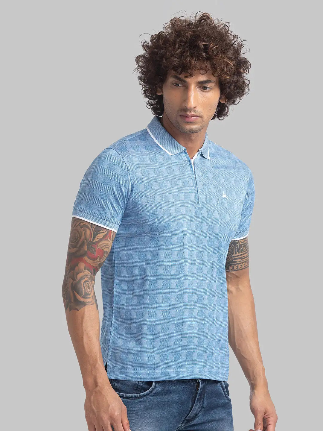 Parx Men Orange Jacquard Regular Fit Cotton T-Shirt