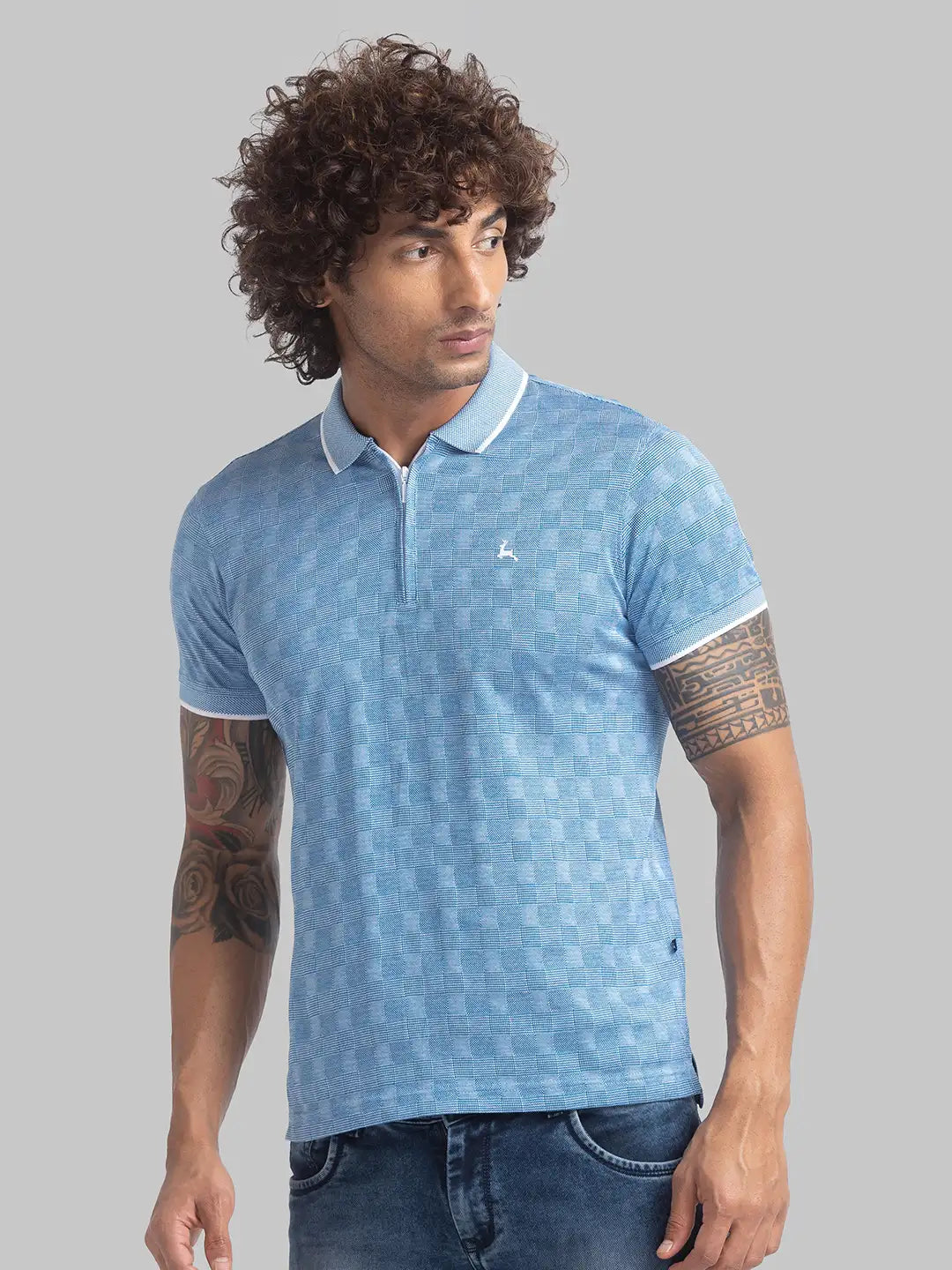 Parx Men Orange Jacquard Regular Fit Cotton T-Shirt