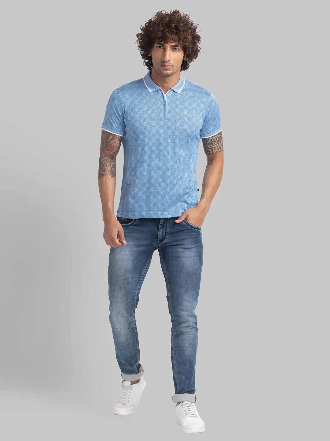 Parx Men Orange Jacquard Regular Fit Cotton T-Shirt