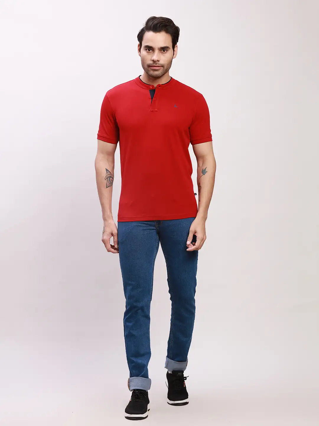 Parx Men Green Solid Regular Fit Cotton Blend T-Shirt