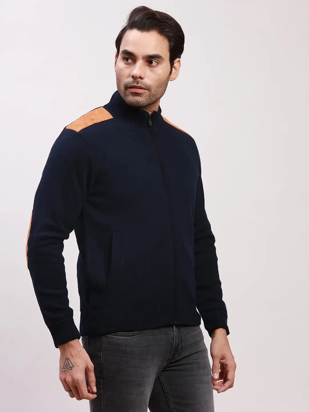 Parx Men Black Solid Acrylic Full Sleeve Jackets