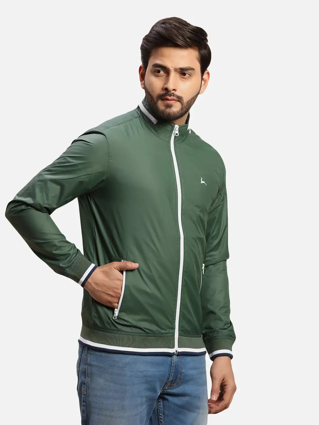 Parx Men Blue Solid Polyester Full Sleeve Jacket