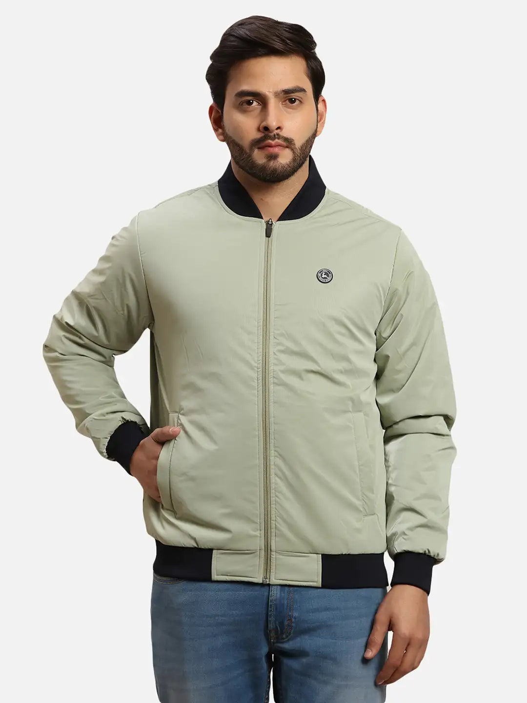 Parx Men Green Solid Polyester Full Sleeve Jacket