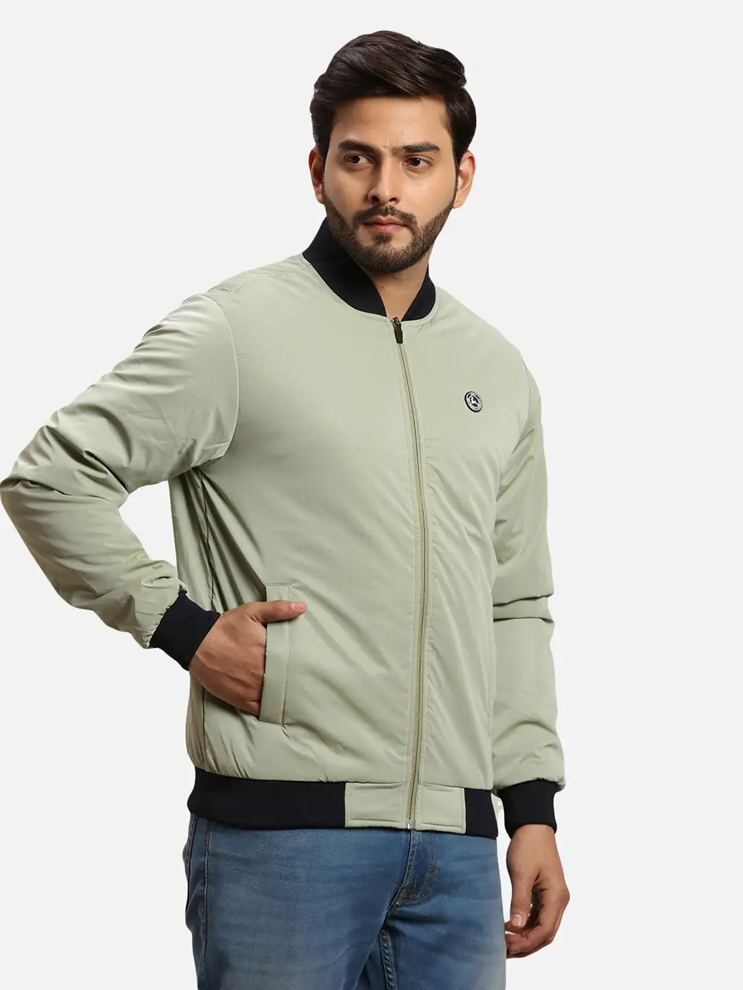 Parx Men Green Solid Polyester Full Sleeve Jacket
