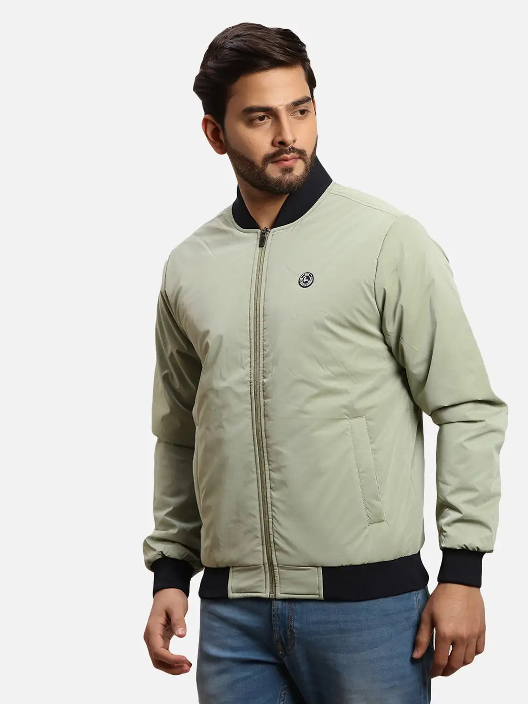 Parx Men Green Solid Polyester Full Sleeve Jacket