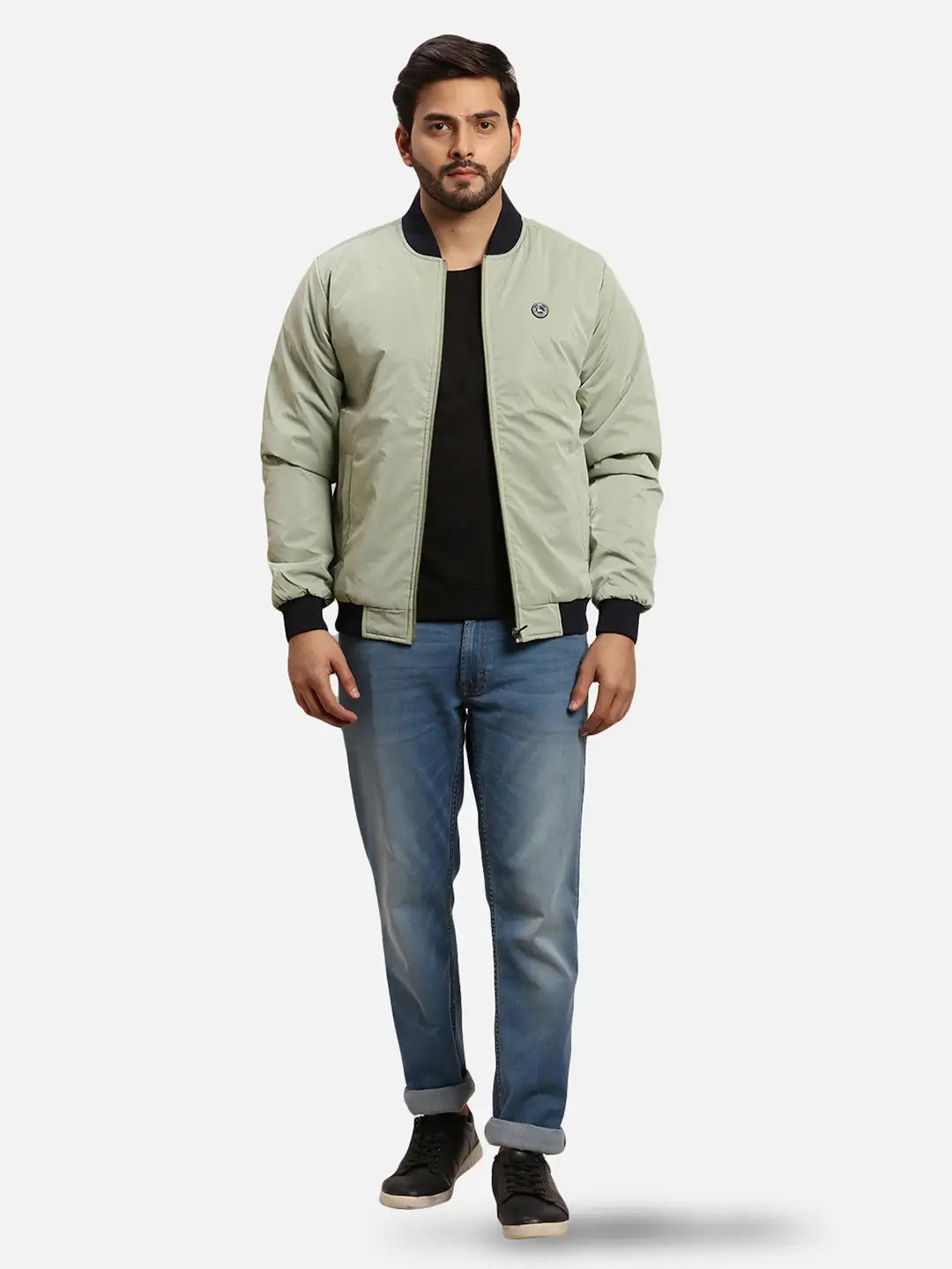 Parx Men Green Solid Polyester Full Sleeve Jacket
