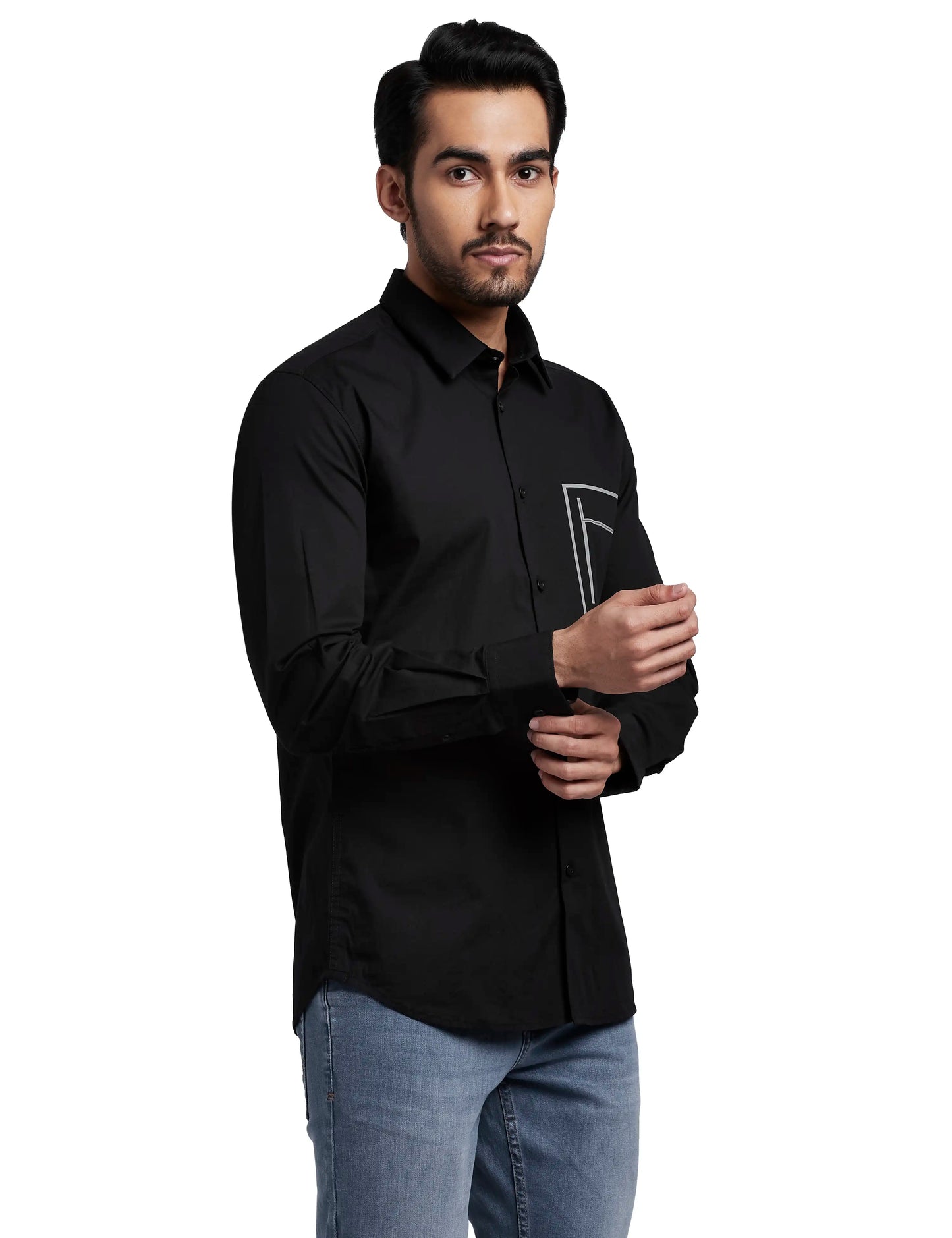 Black Cotton Full Sleeves Shirts For Men-Mmf0230
