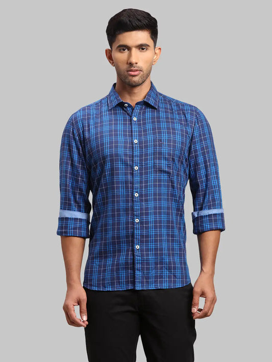 Men Slim Fit Dark Blue Shirt