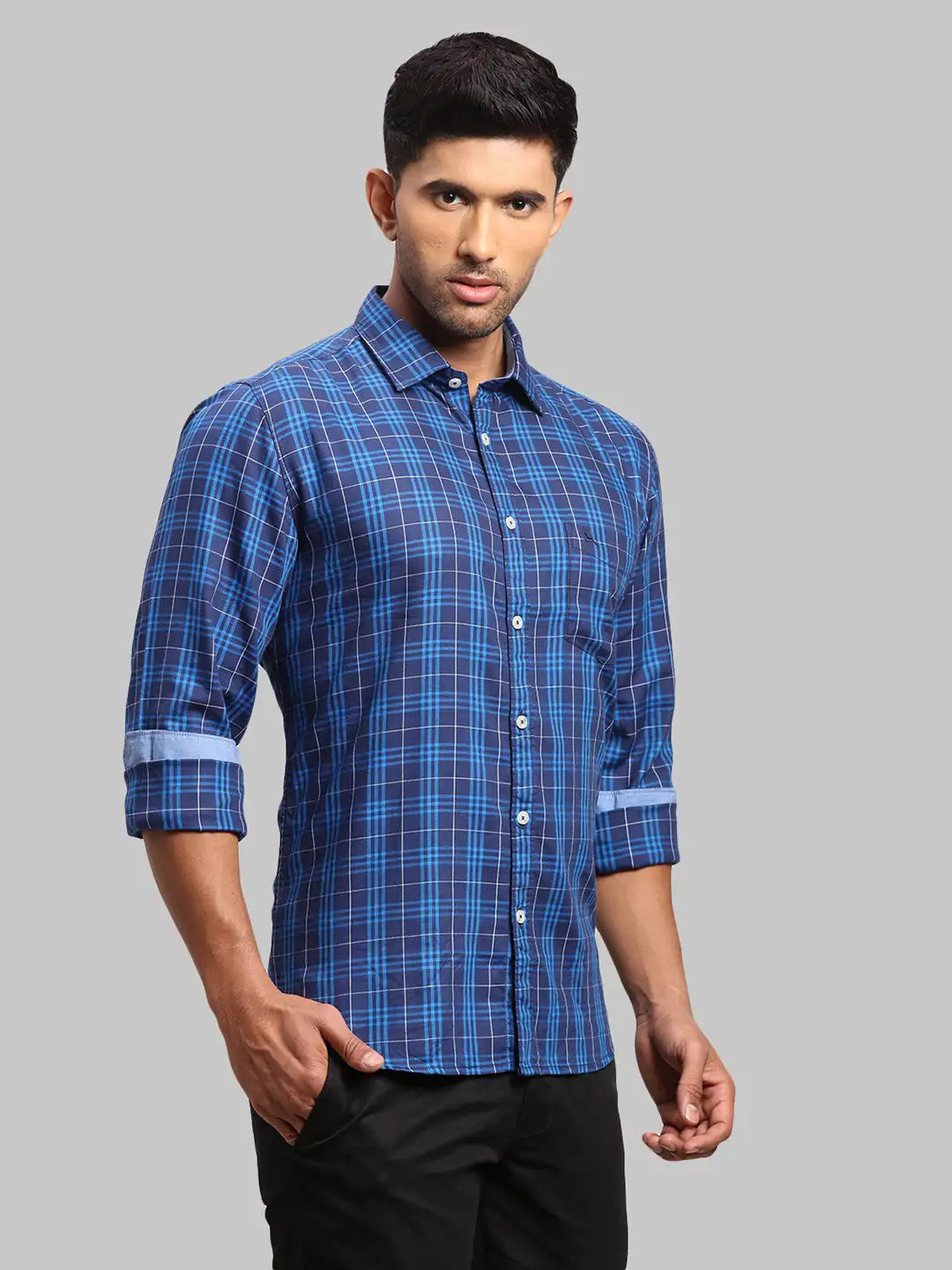 Men Slim Fit Dark Blue Shirt