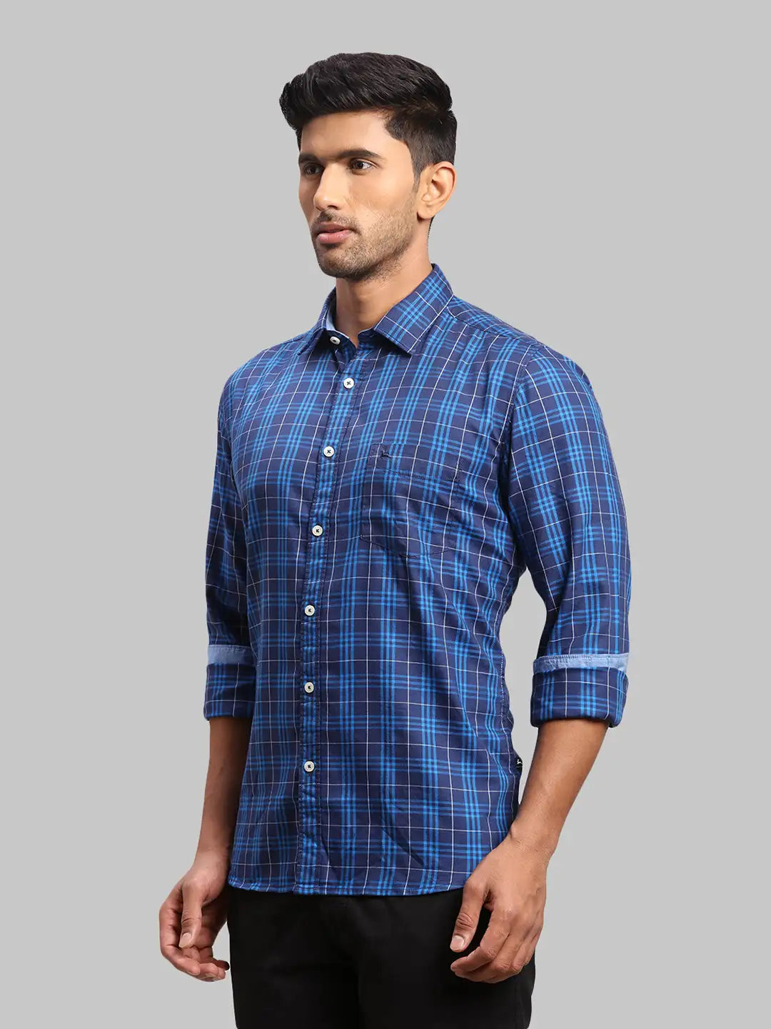 Men Slim Fit Dark Blue Shirt