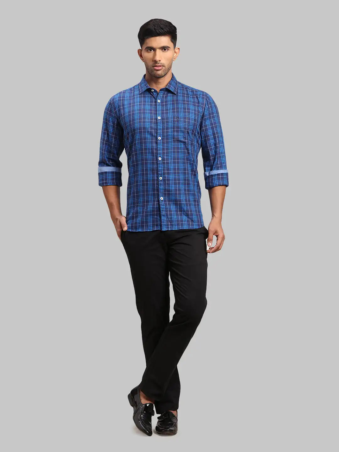 Men Slim Fit Dark Blue Shirt
