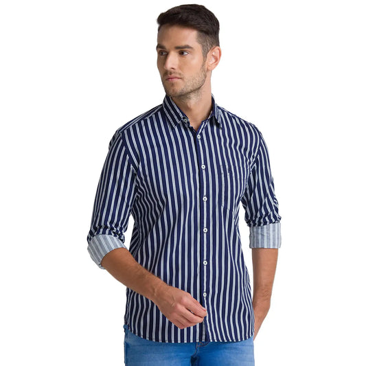 Men Slim Fit Dark Blue Shirt