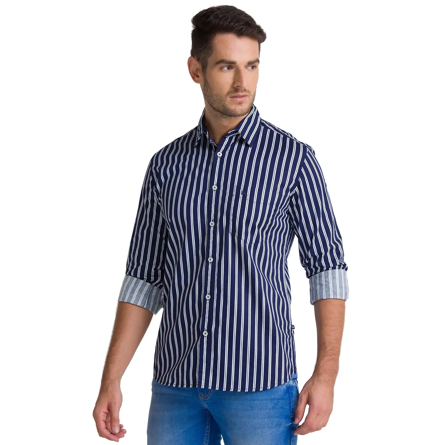 Men Slim Fit Dark Blue Shirt