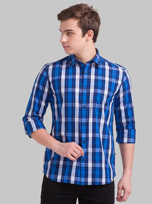 Men Slim Fit Dark Blue Shirt