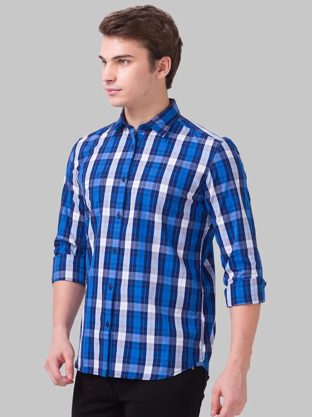 Men Slim Fit Dark Blue Shirt