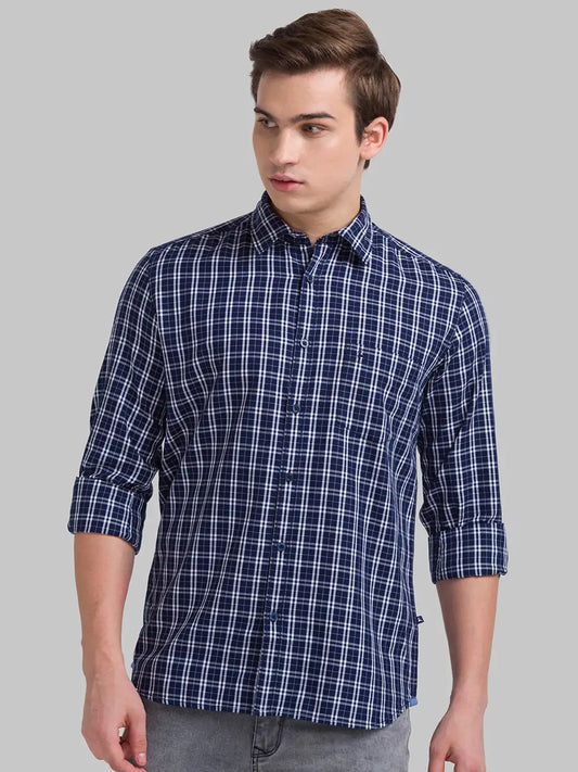 Men Slim Fit Dark Blue Shirt